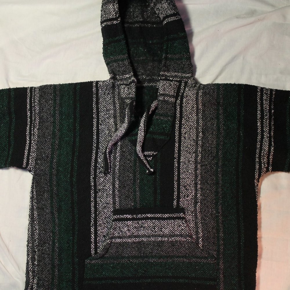 green white and black poncho hoodie